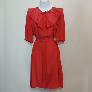Vintage Joseph Picone Designer Collection 100% Silk Ruffle Belted Midi Dress